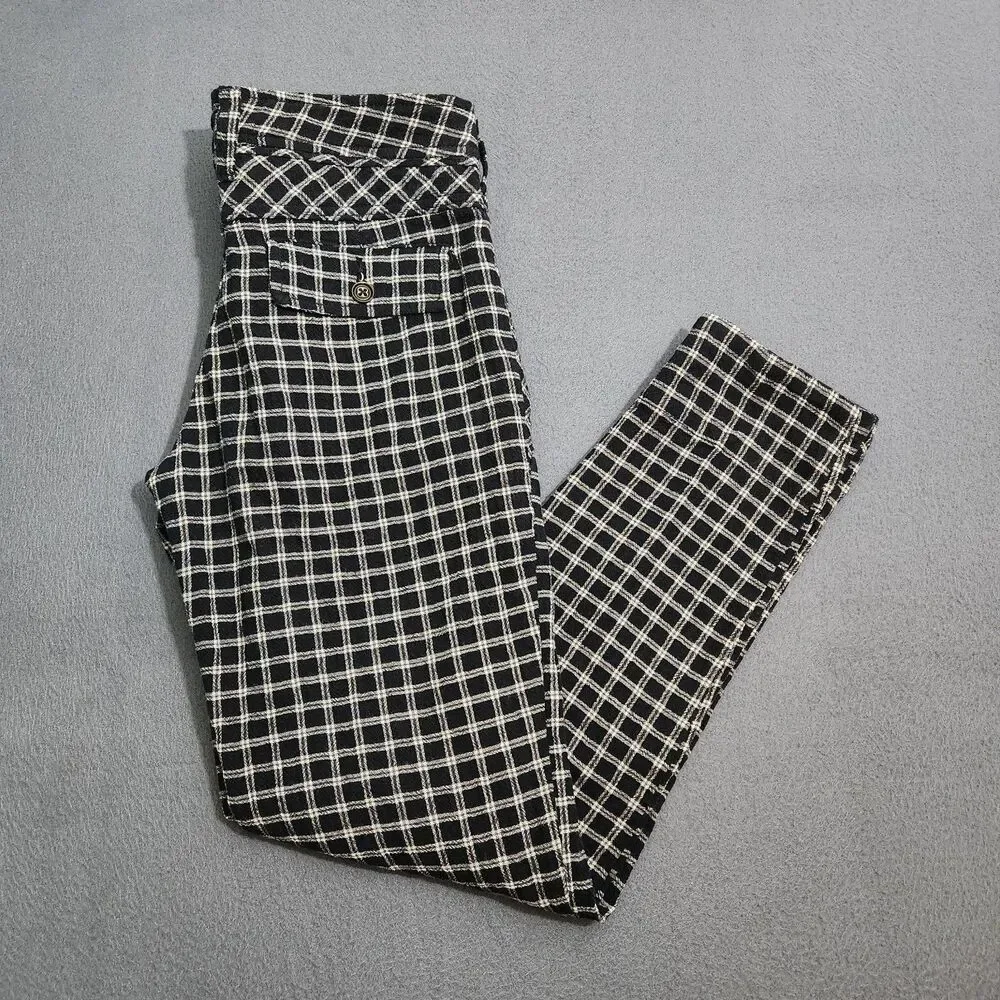 Free People Dress Pants Women 0 Black Plaid Thermal Low Rise Skinny